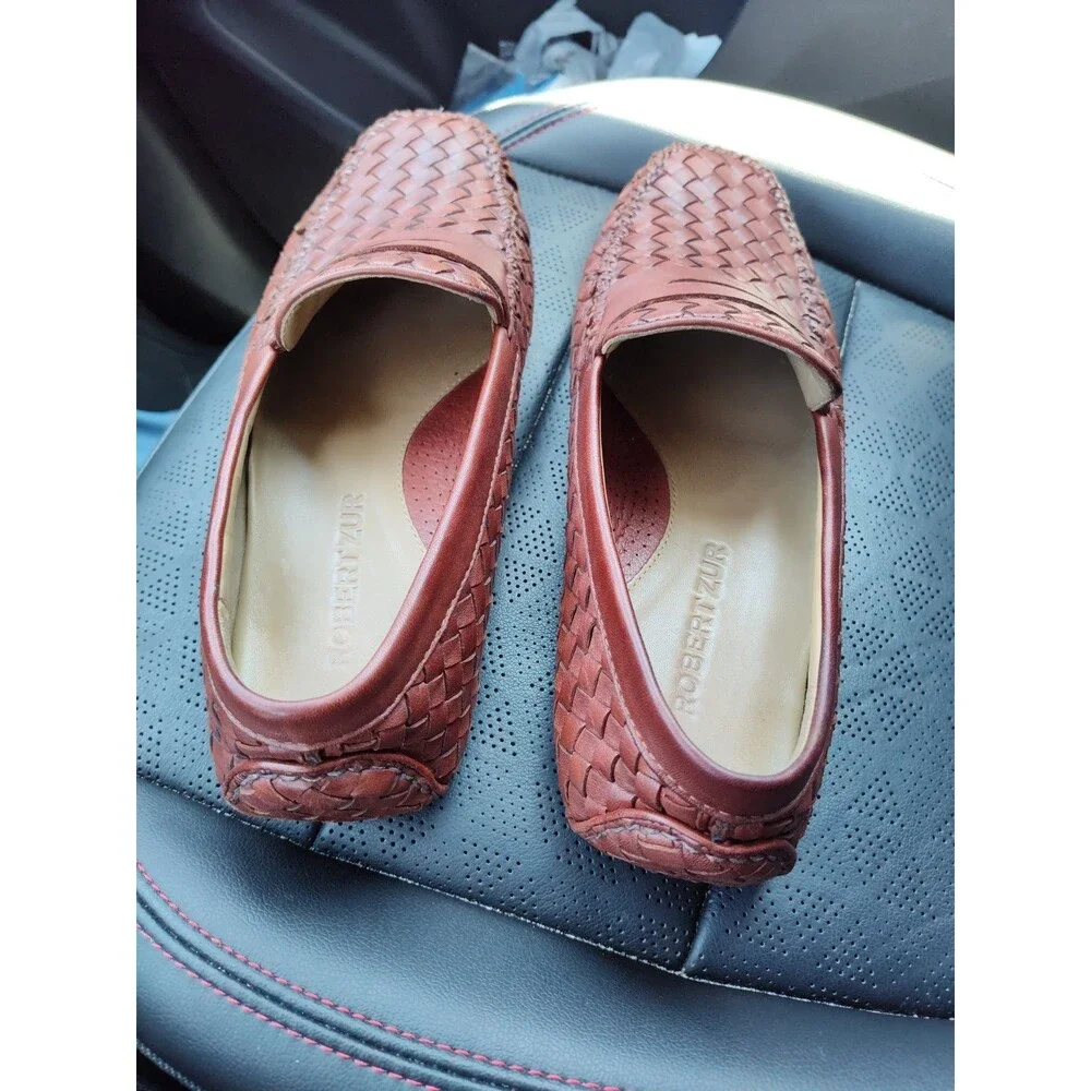 Robert Zur San Tropez Woven Leather Penny Loafers Brown Mens Size 10 M